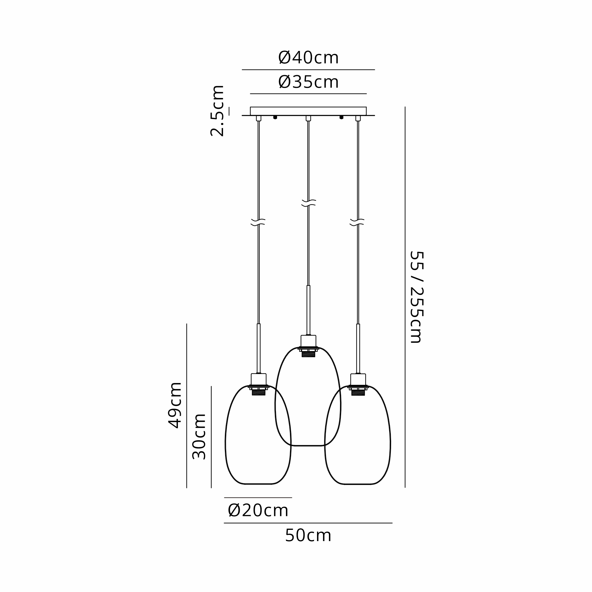 Lori 40cm Round Pendant, 3 Light Adjustable E27, Satin Nickel/Iridescent Slim Curved Trapezium Shades DK1362  Deco Lori Satin Nickel